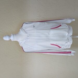 Nike Vintage Y2K White Mesh Pink Trimmed Athletic Track Jacket Size Large 12-14